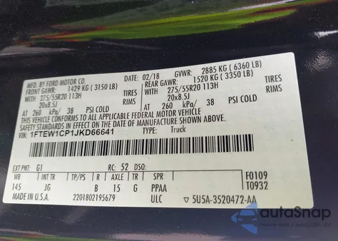 2018 Ford F-150 Xl from USA, damaged, VIN 1FTEW1CP1JKD66641